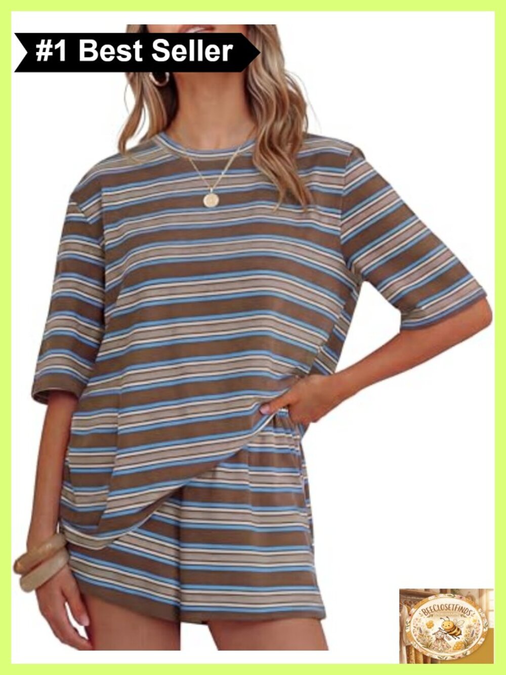 Womens 2 Piece Striped Short Set Loose Fit Lounge Workout Beach Outfit